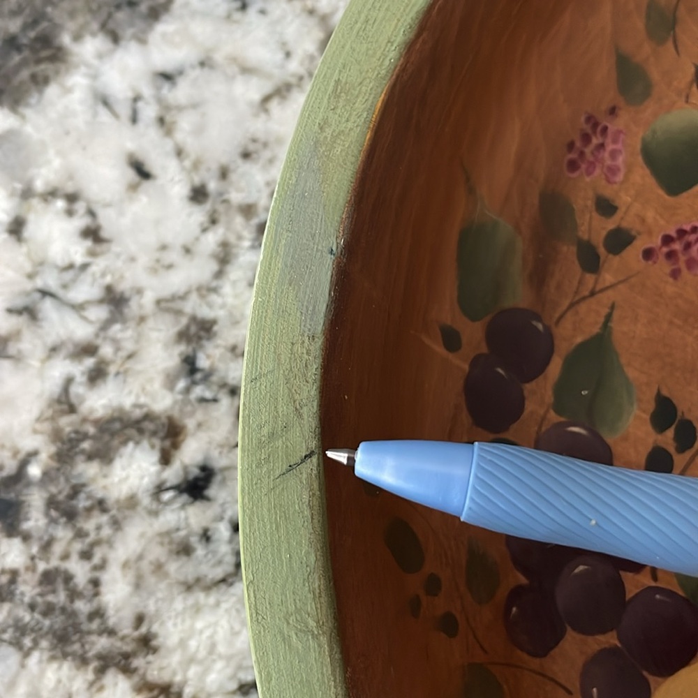 Hand-Painted Wooden Bowl with Fruit Design - Picture 4 of 5